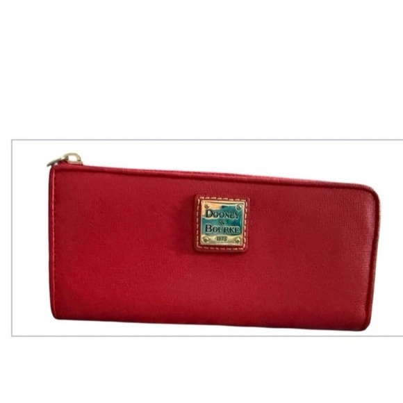 Dooney & Bourke Saffiano Leather Zip Clutch Red Wallet - Picture 7 of 16